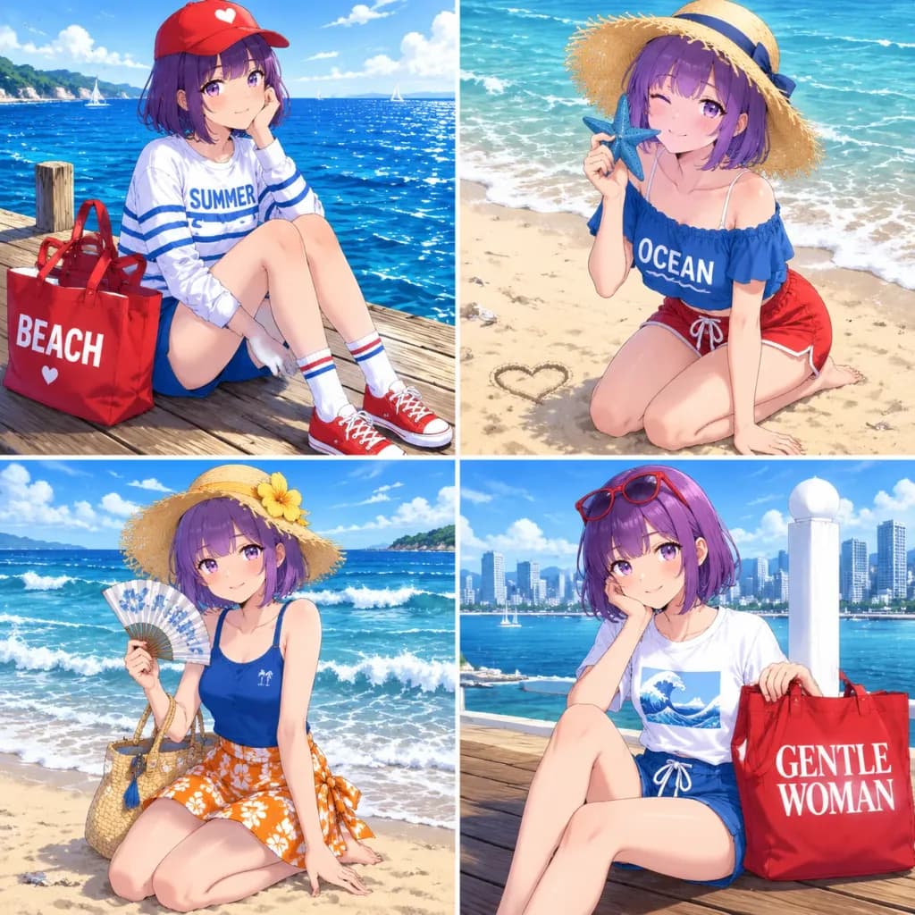 Anime Beach Day Four Panel Grid