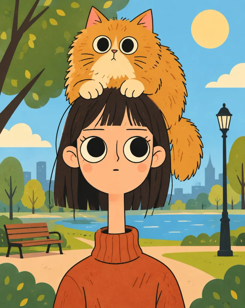 Flat Cartoon Portrait with Animal Hat