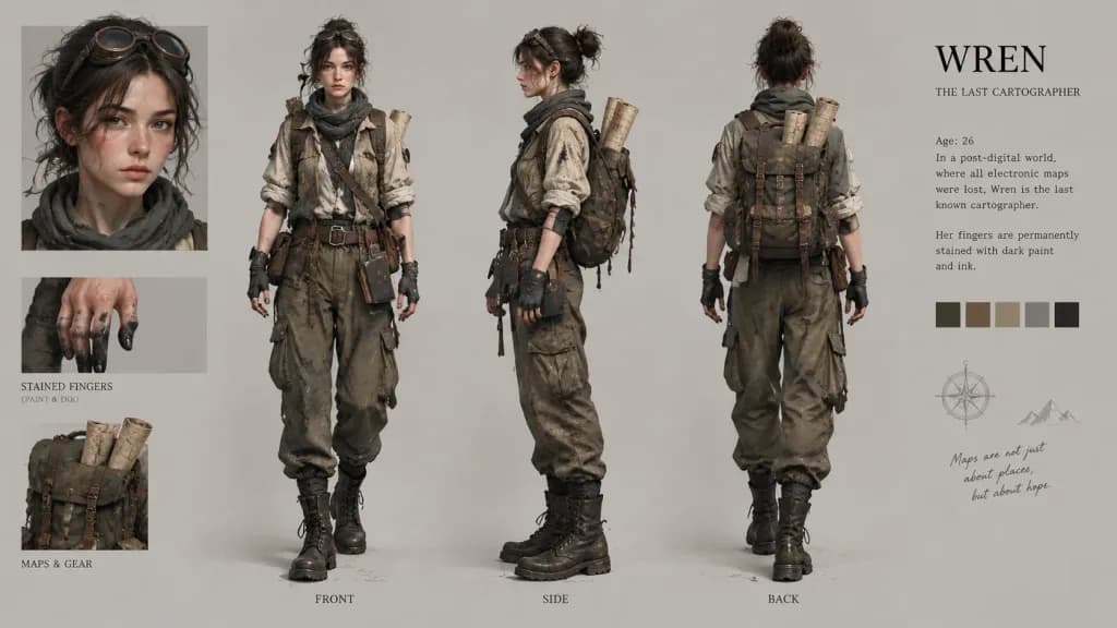 Post-Apocalyptic Cartographer Character Turnaround