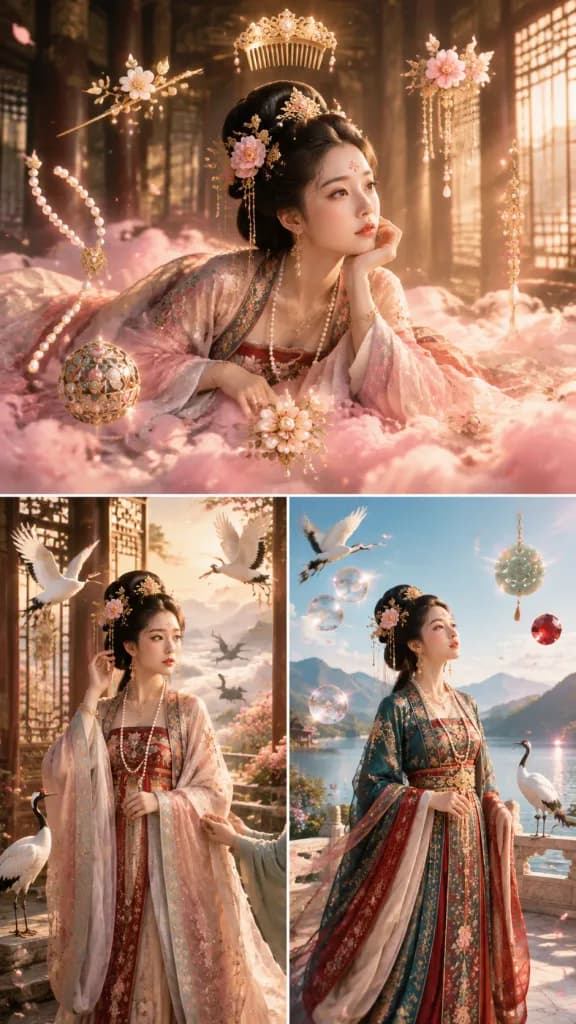 Tang Dynasty Fantasy Palace Triptych