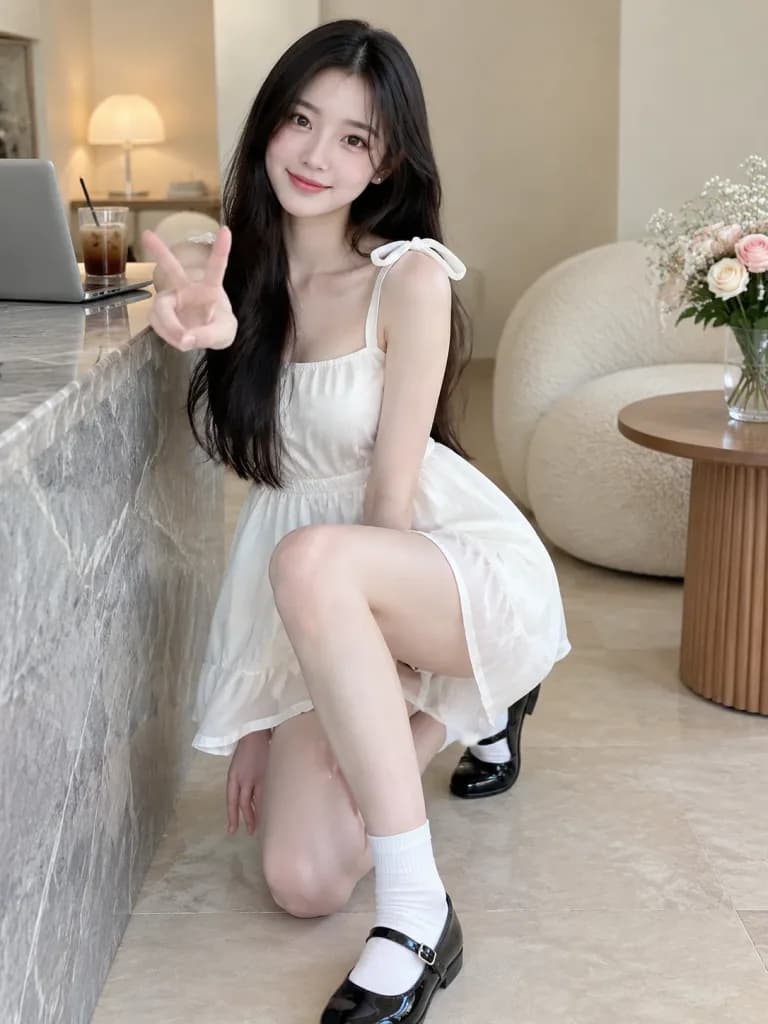 بورتريه كوري بأسلوب حياة في ديكور داخلي كريمي بسيط