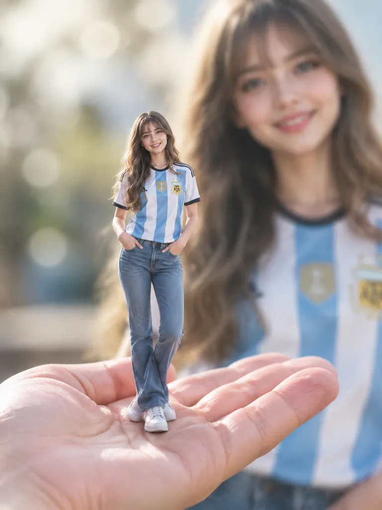 手のひらサイズの女性 遠近法ポートレート
