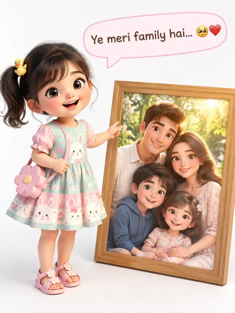 3D Pixar Girl with Family Portrait
