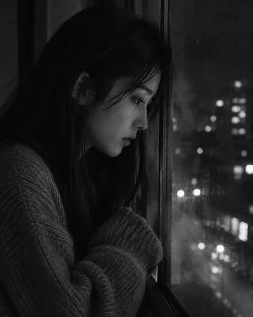 Night Window Melancholy Portrait