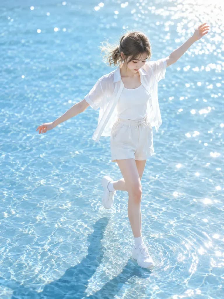 Summer Water Walking High-Key Portrait
