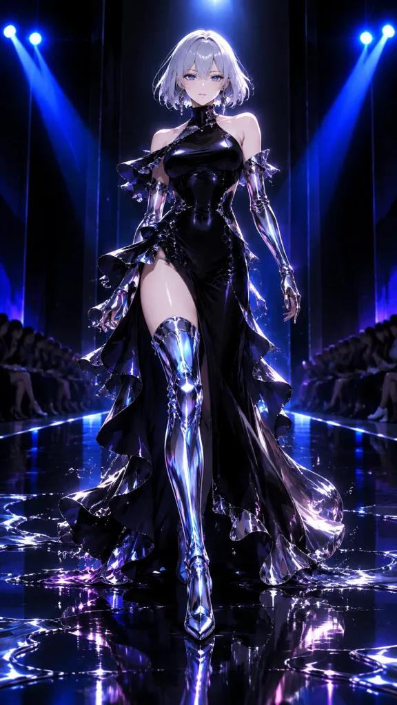 Futuristic Liquid Chrome Anime Runway