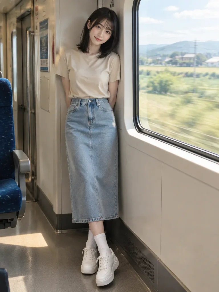 Young Woman by Modern Train Window