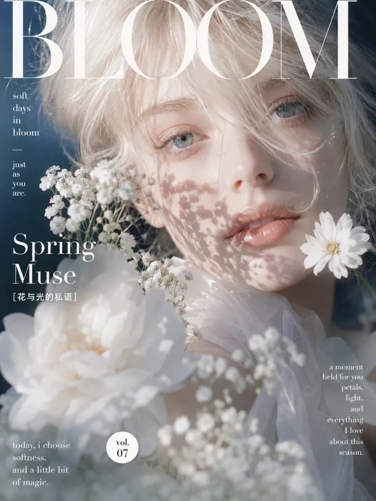 春の花とファッション雑誌カバー