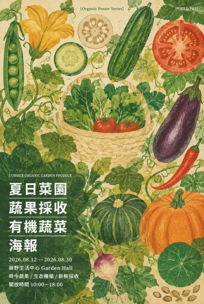 여름 채소 수확 리소그래프 보태니컬 포스터