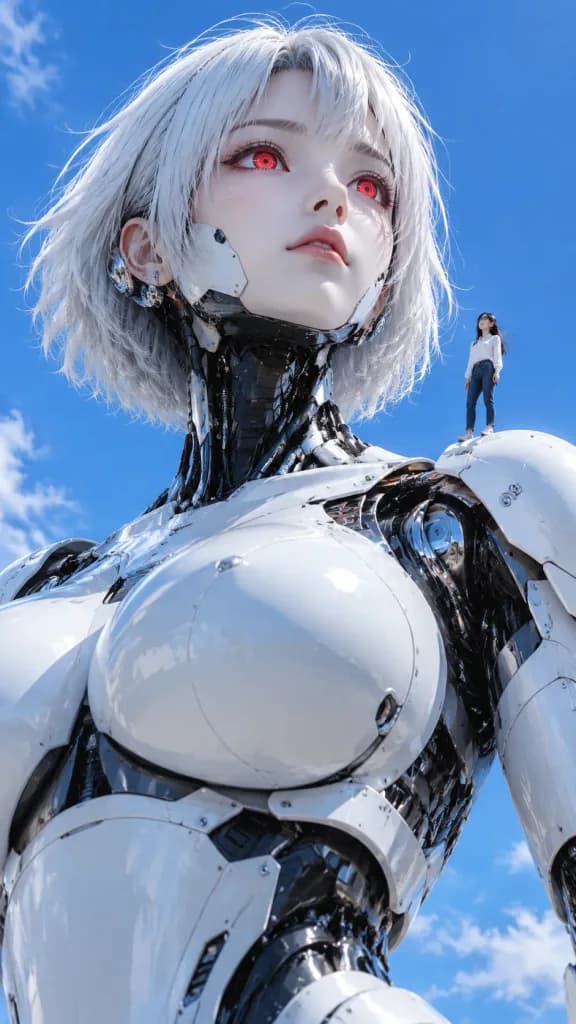 巨大な女性型メカとパイロット