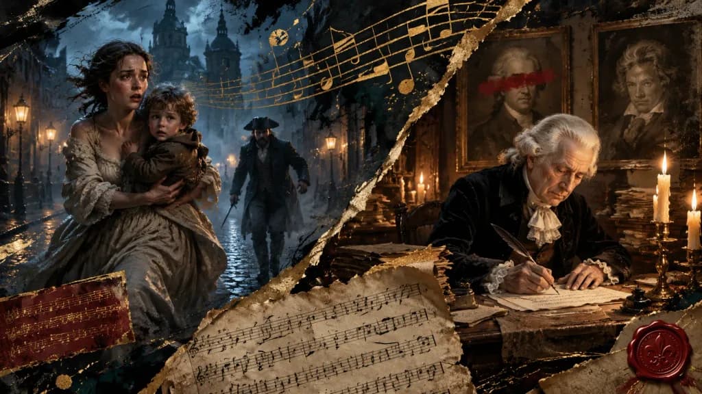 Baroque Mystery Collage of Composer and Fleeing Mother
