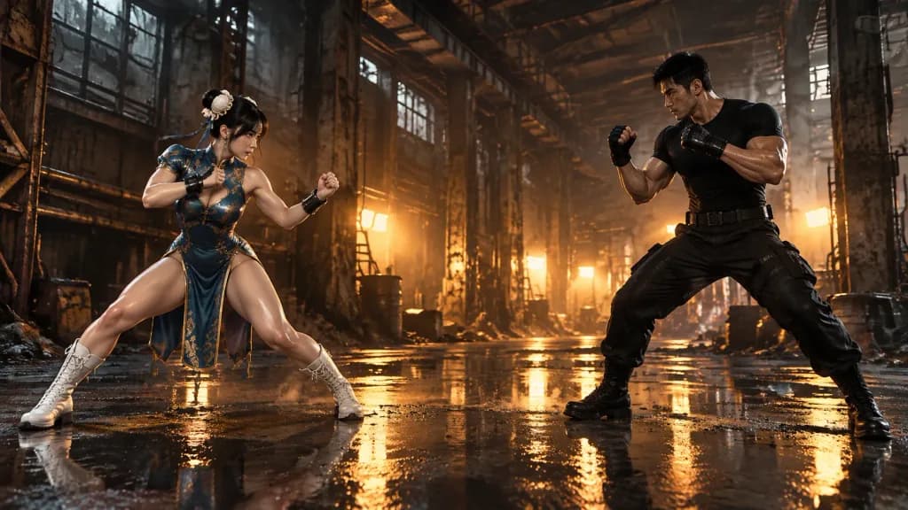 Industrial Warehouse Martial Arts Standoff