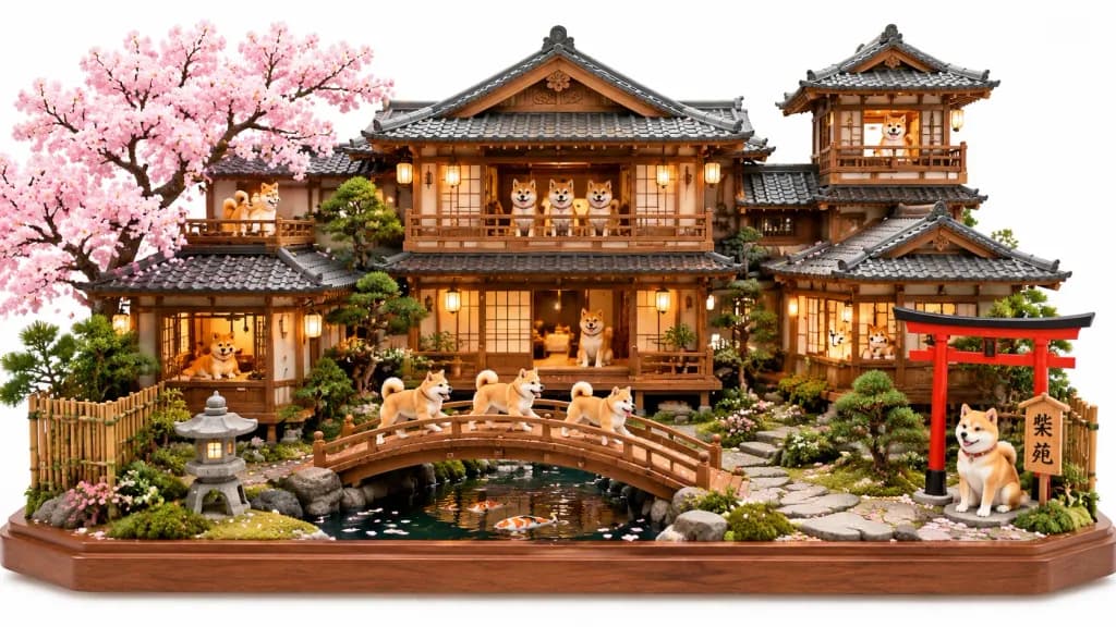 Miniature Shiba Inu Japanese Estate Diorama
