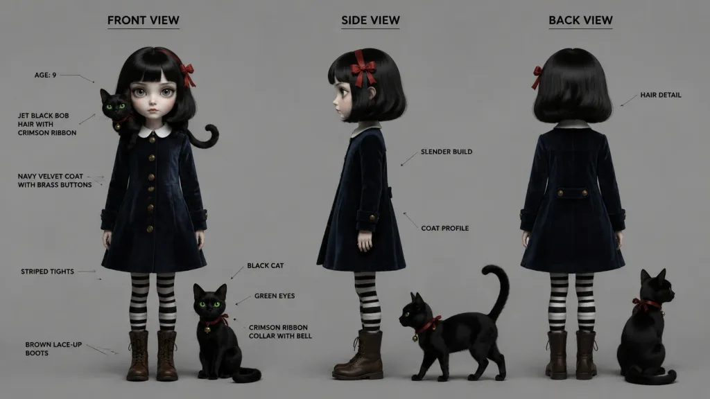 Hoja de Diseño de Personaje Niña Gótica