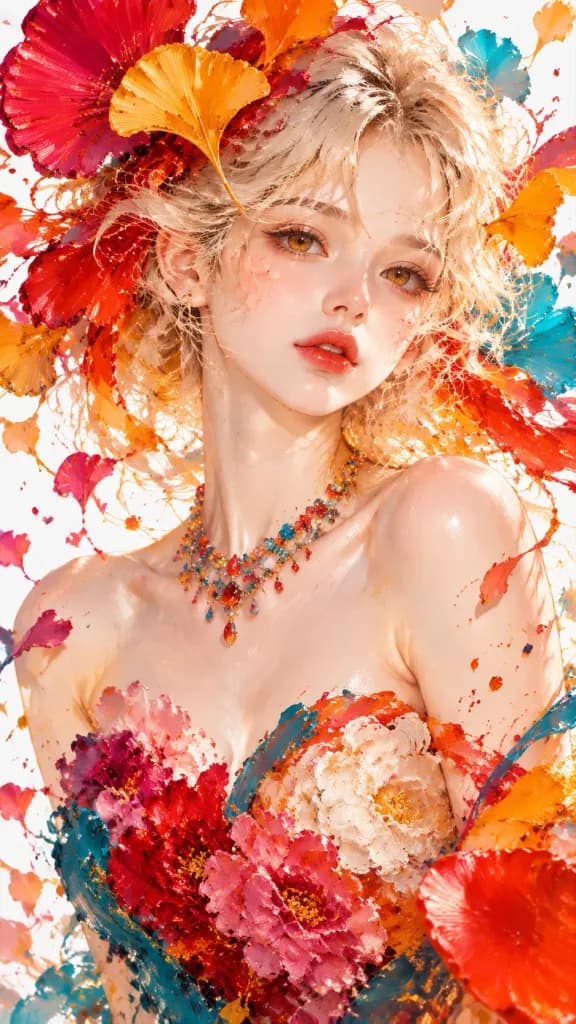 Impasto Oil Portrait with Splashing Colors