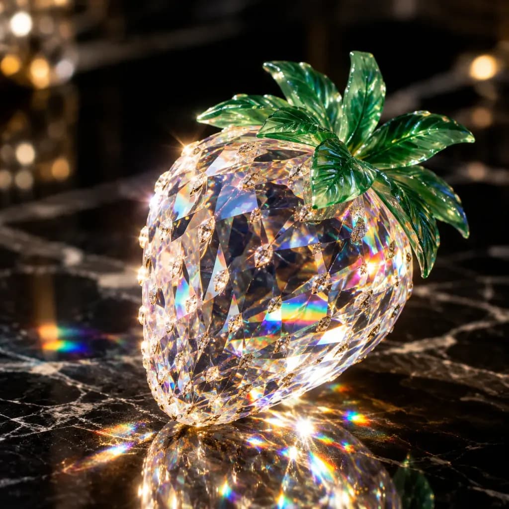 Faceted Crystal Strawberry Sculpture