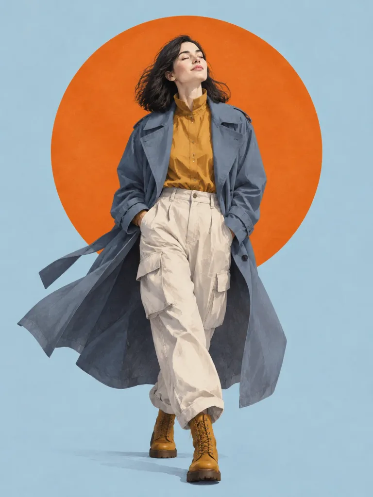 Editorial Fashion Walking Sun Illustration
