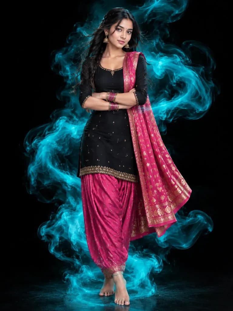 Indian Woman Portrait with Glowing Smoke