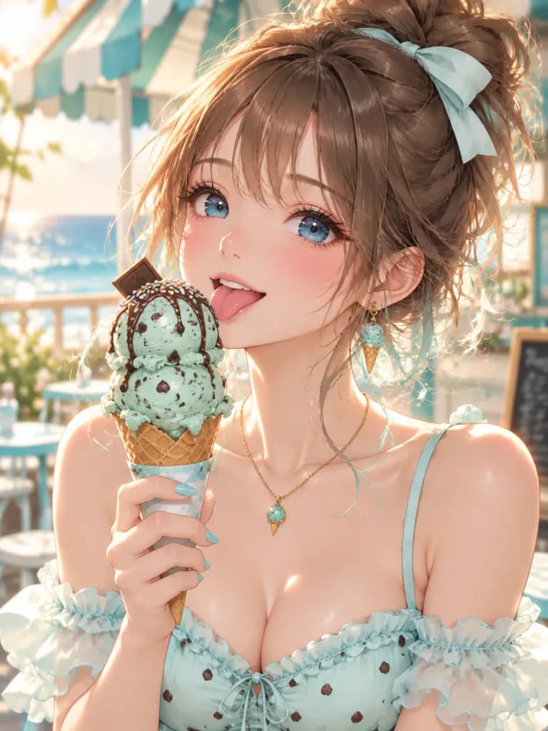 夏のチョコミントアイスのアニメポートレート