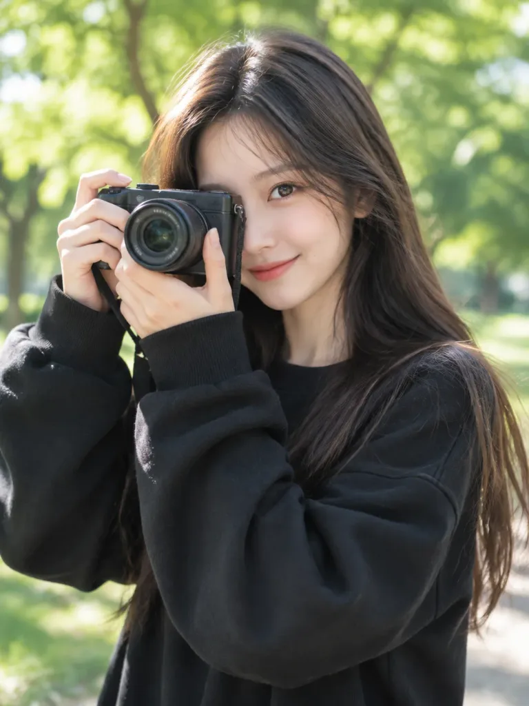 Korean Woman with Camera in Park