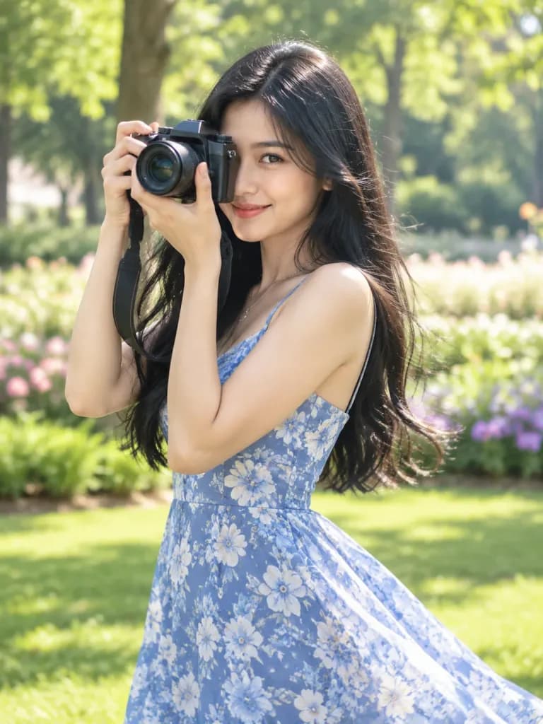 公園中拿相機的印尼女性