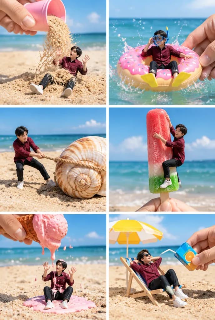 Miniatur-Strandabenteuer Fotocollage