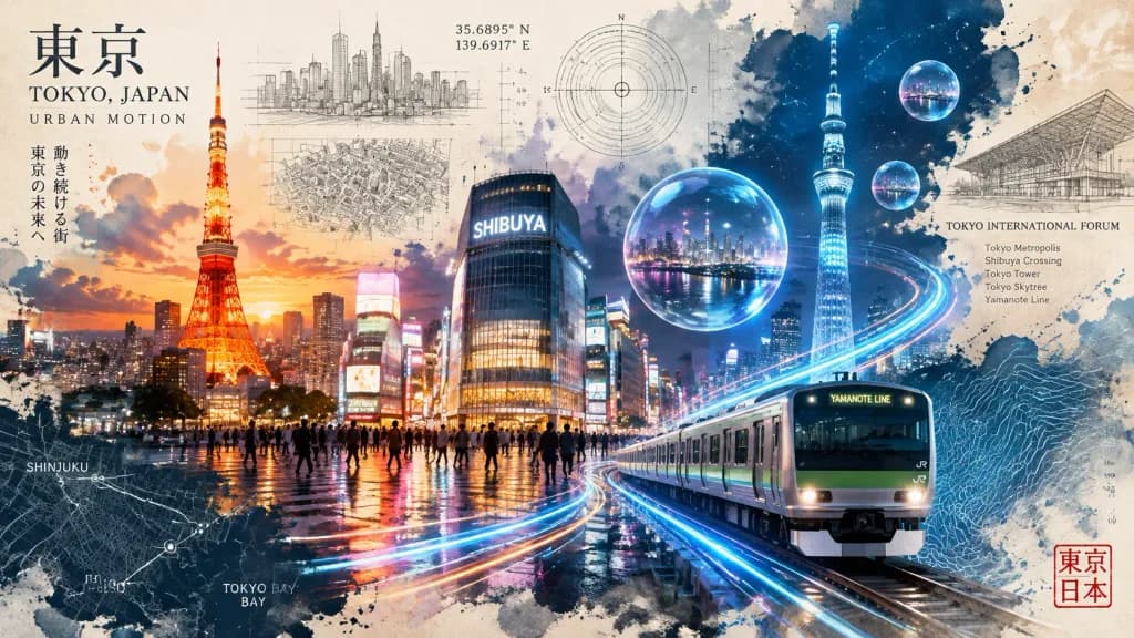 Tokyo Urban Motion Mixed Media Poster