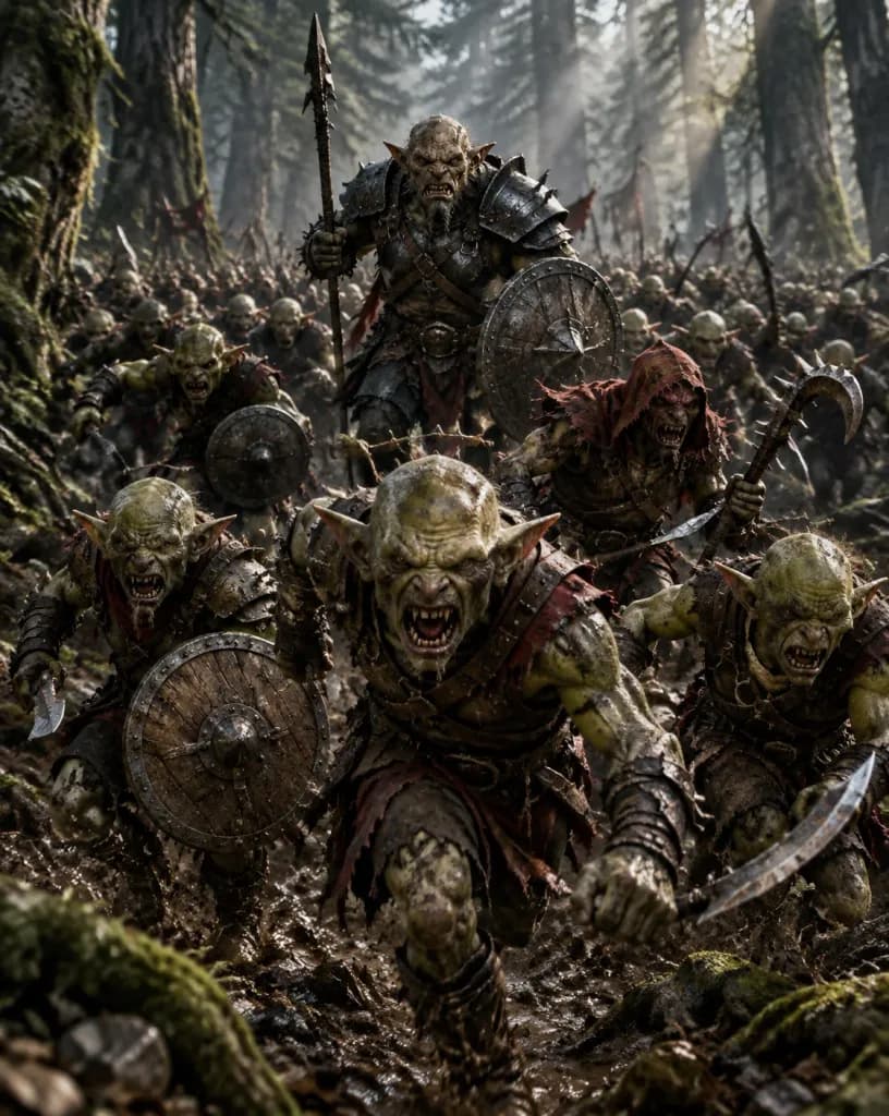 Charging Goblin Horde in Ancient Forest