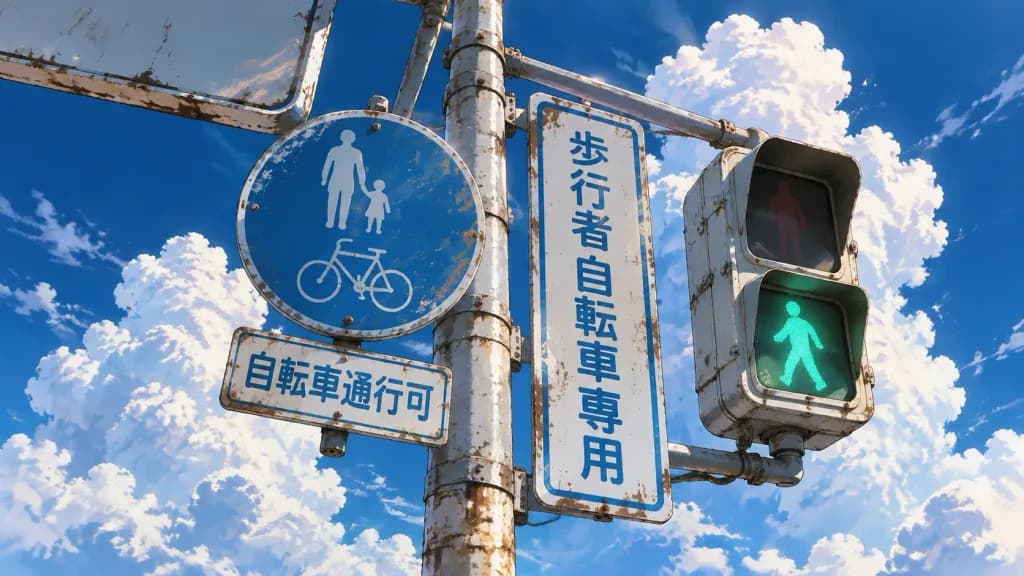 Japanische Fußgänger-Verkehrsschilder im Anime-Stil