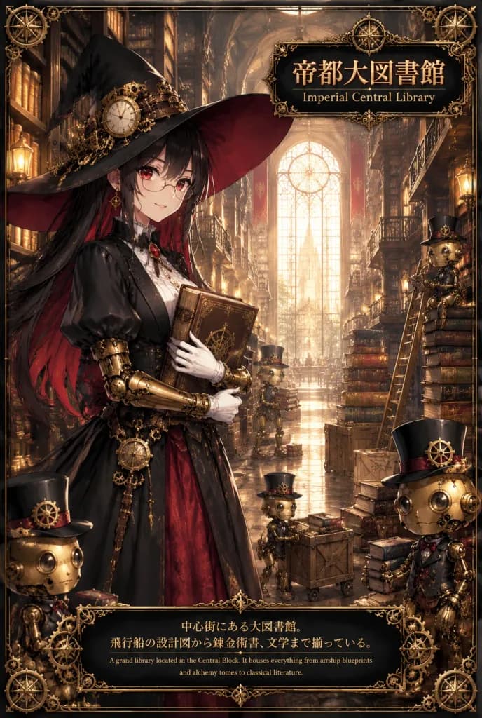 Póster de Anime de Biblioteca Imperial Steampunk