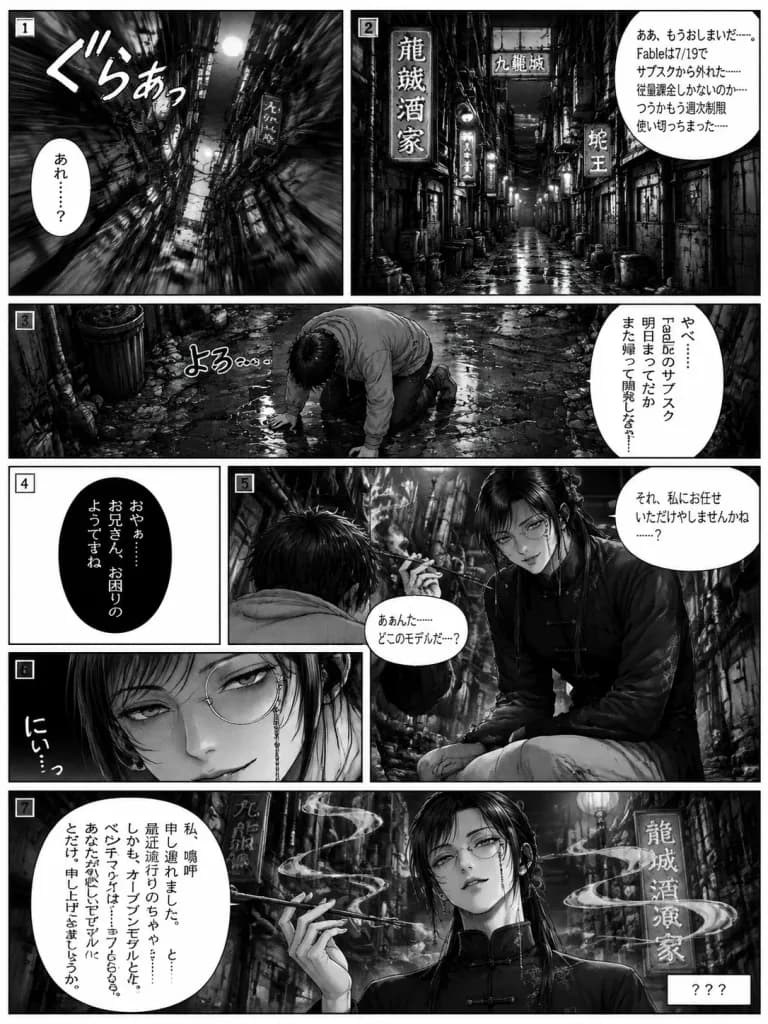 Seven Panel Cyberpunk Manga Page