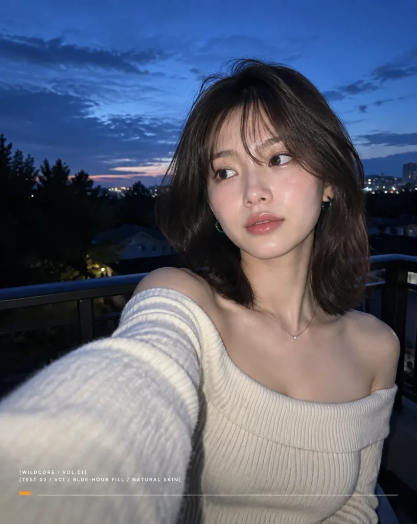 블루 아워 발코니 스마트폰 셀피