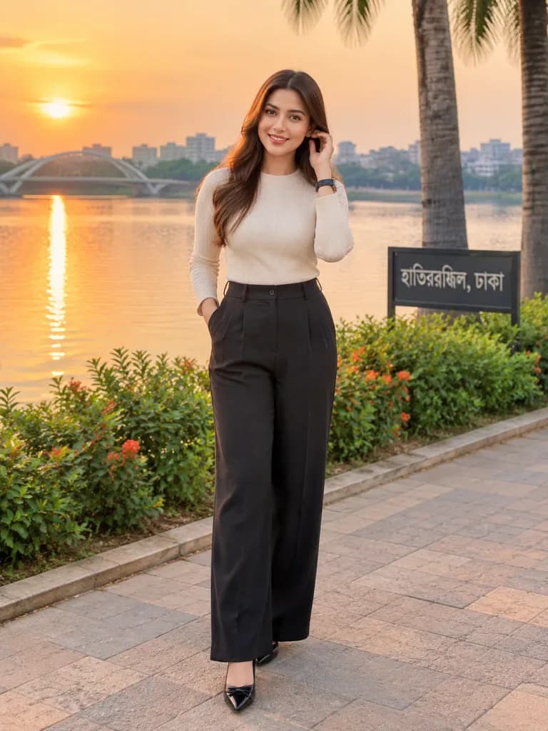 ハティールジール湖畔の夕暮れファッションポートレート