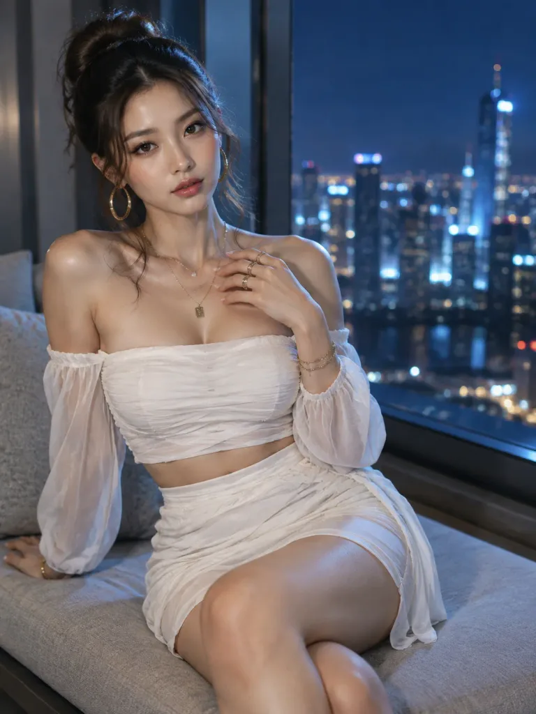 Night Window High-Rise Fashion Portrait