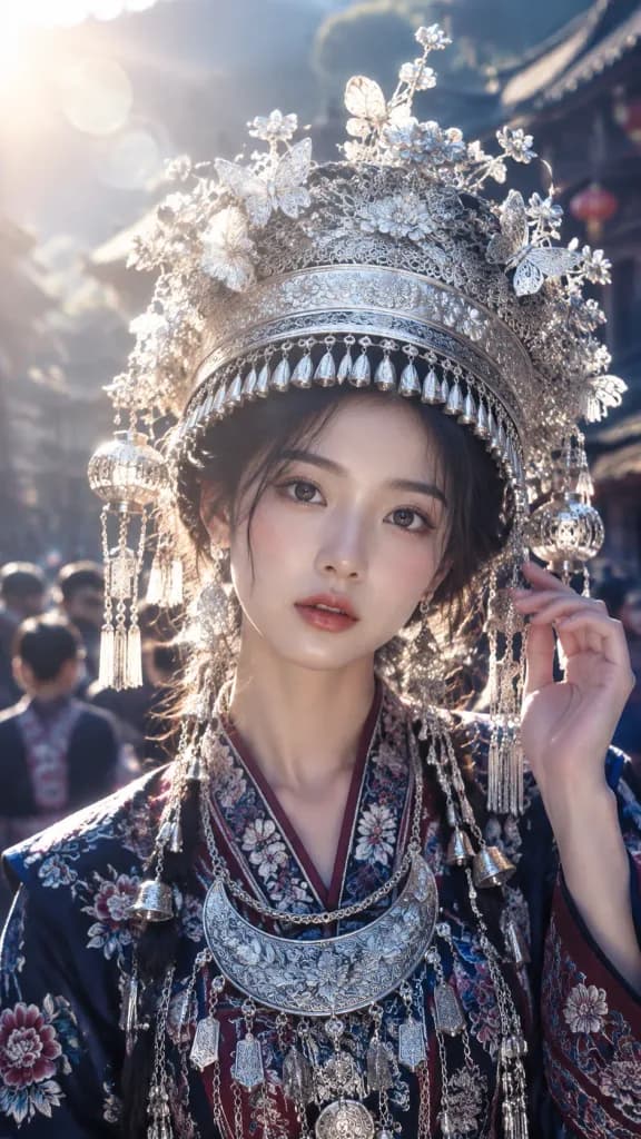 East Asian Festival Portrait in Silver Headdress