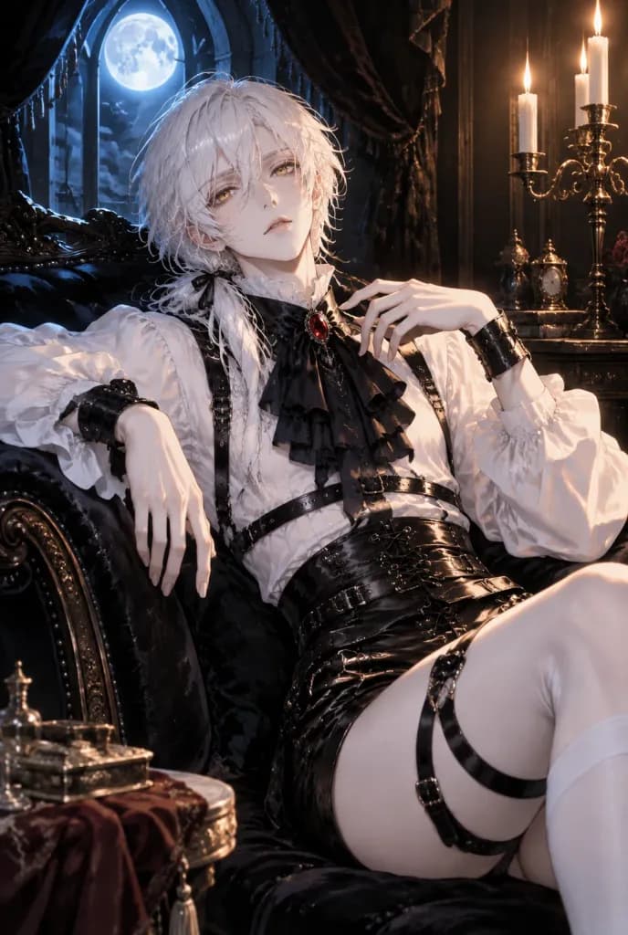 Gothic Aristocrat Lounging in Moonlit Chamber