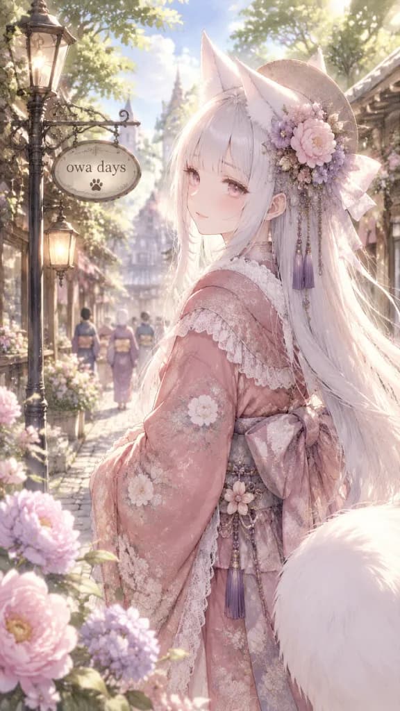 Fox-Eared Girl in Sunlit Nostalgic Street