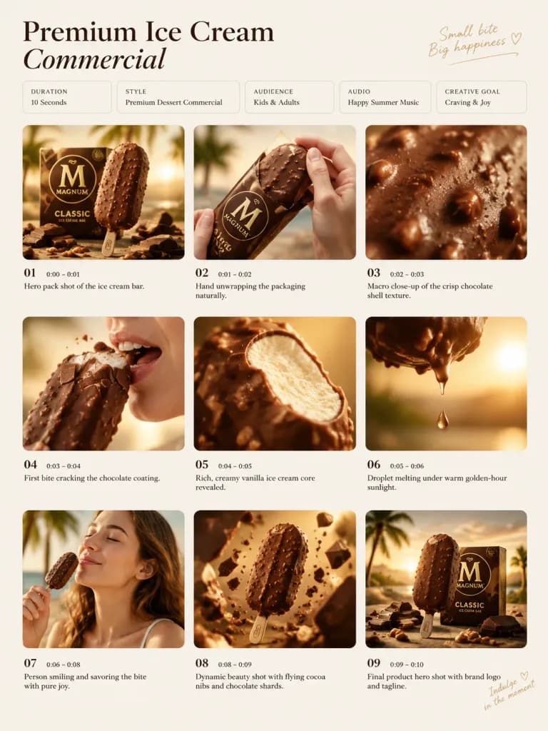 Luxury Ice Cream Commercial Storyboard