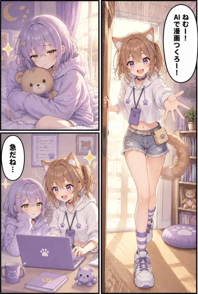 粉嫩色調雙人少女動漫漫畫分鏡頁
