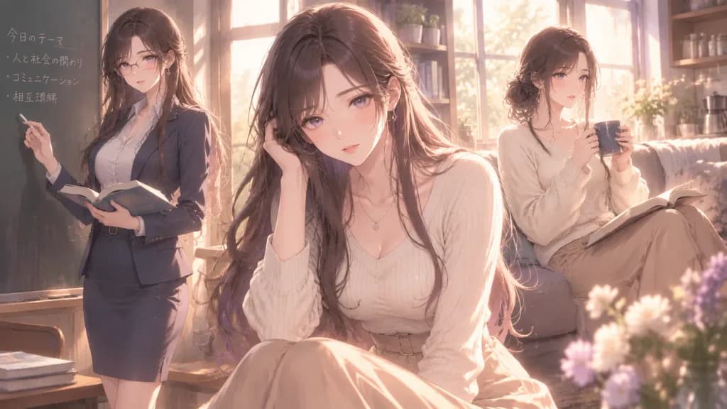 女性教師の3ポーズ・アニメキャラクターシート