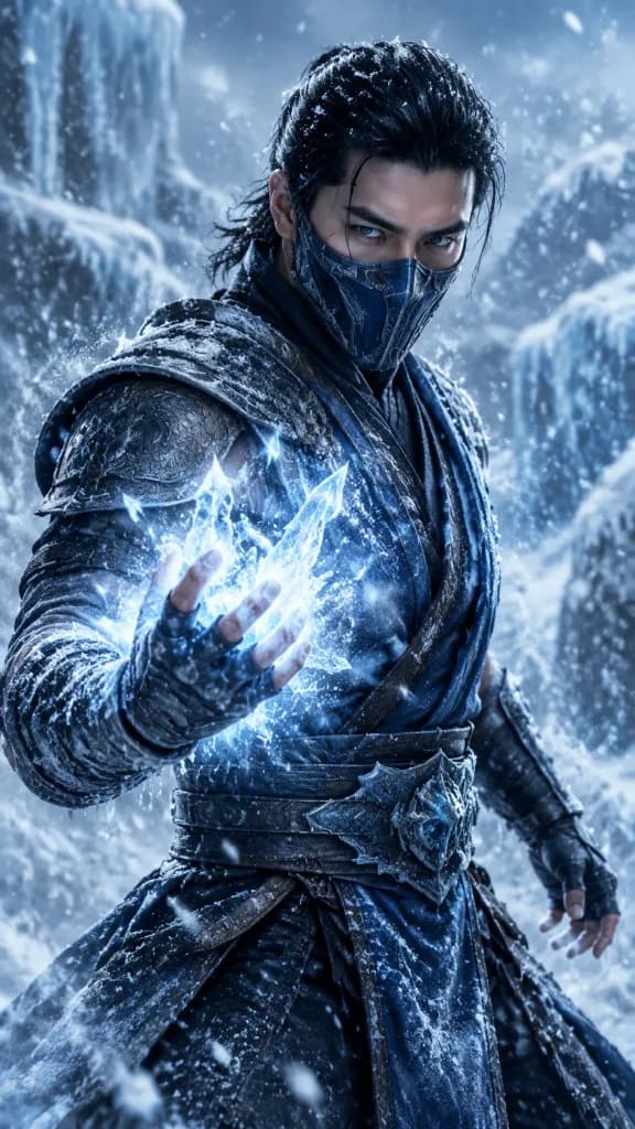 Cinematic Masked Ice Ninja Portrait