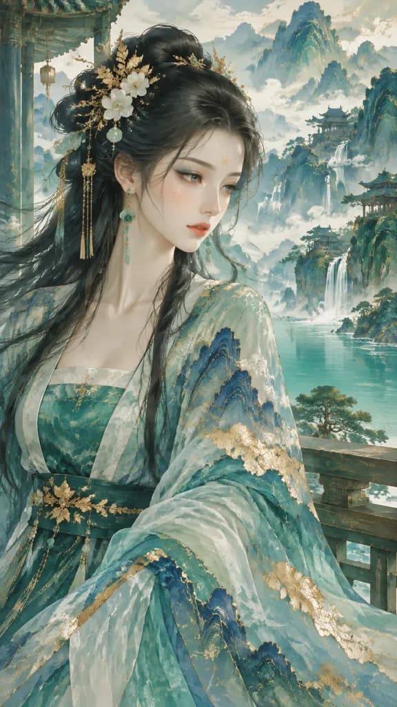 Gold-Leaf Mineral-Pigment Mountain Goddess