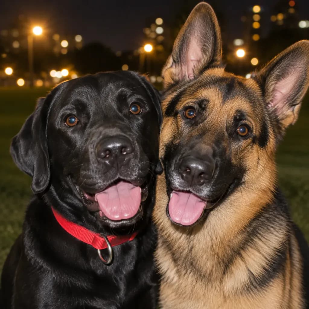 夜景闪光灯双犬近景肖像