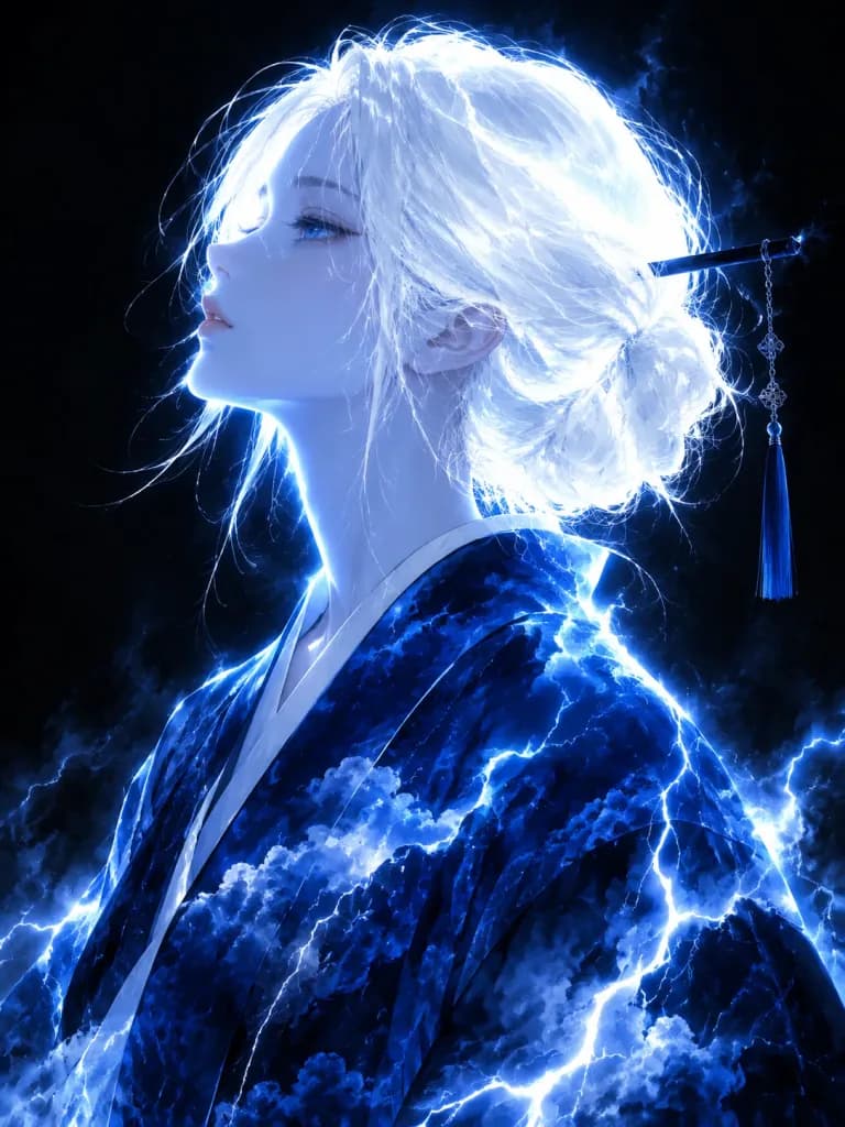 Electric Blue Yokai Spirit Portrait