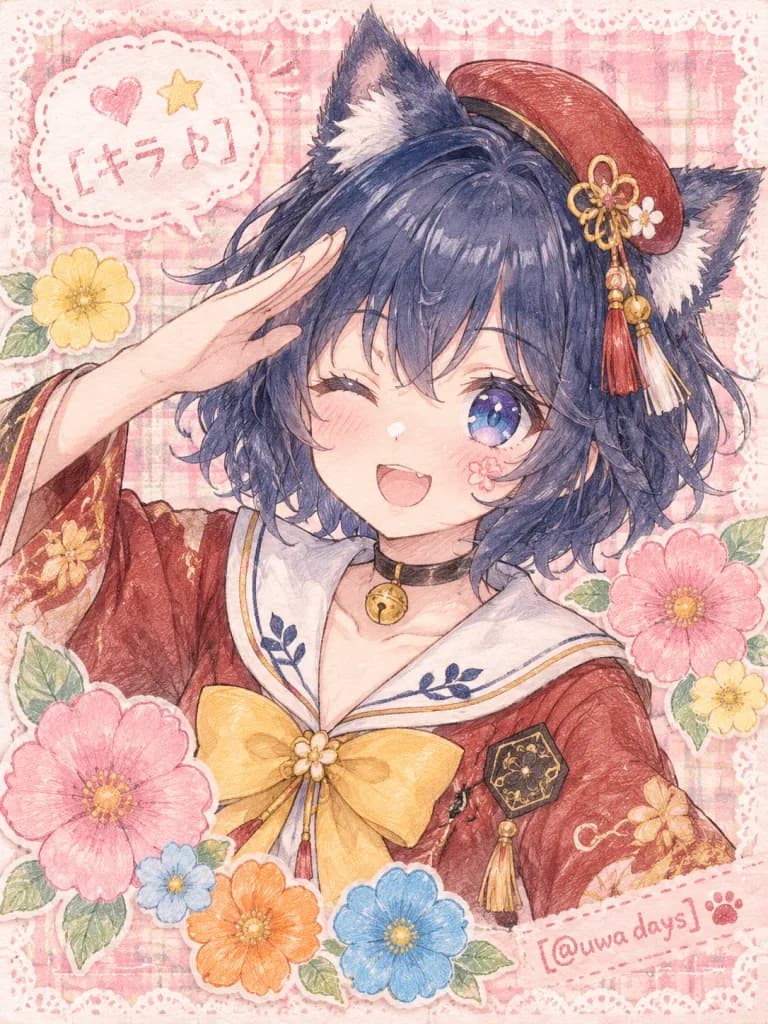 貓耳偶像手作卡片插畫