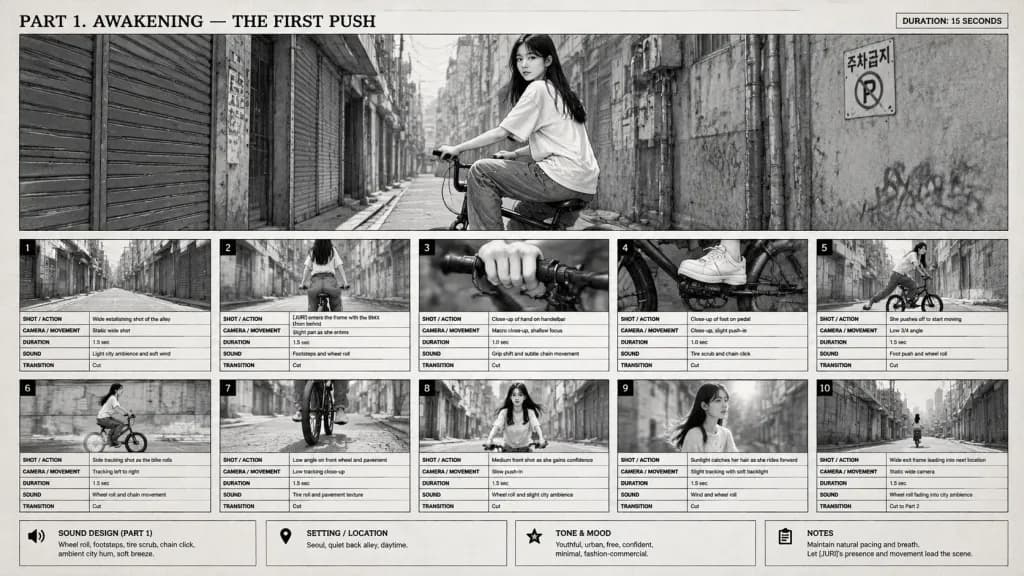 Cinematic BMX Storyboard Production Sheet
