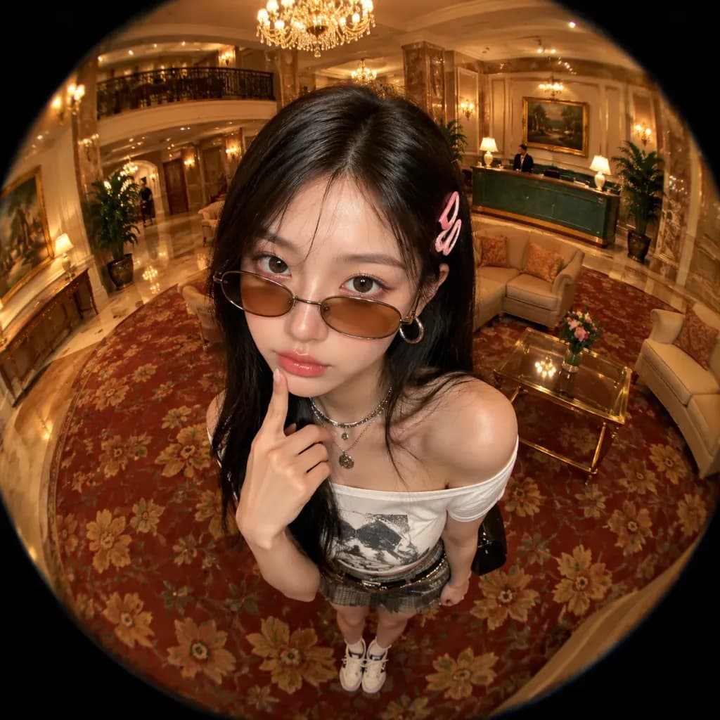Fisheye Vintage Hotel Lobby Portrait