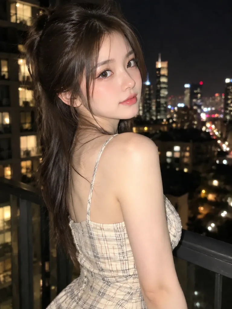 夜のバルコニー フラッシュポートレート