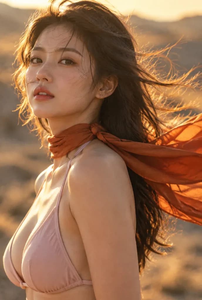 Korean Woman Golden Hour Desert Portrait
