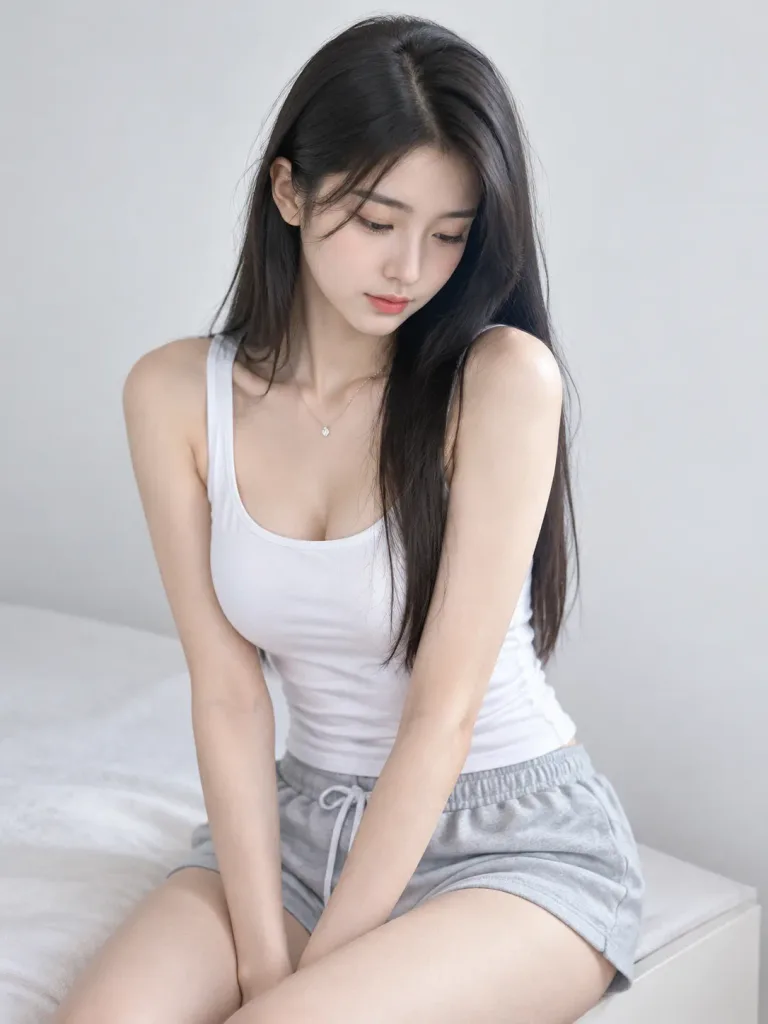동아시아 여성의 미니멀 스튜디오 인물 사진